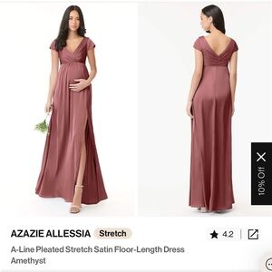 Azazie Pink Ruched Maxi Dress V-Neck Flutter Sleeve